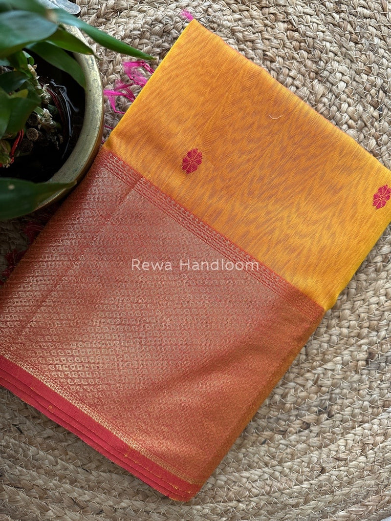 Maheshwari Mustard Yellow Zari Skirt Butti Saree ZSB050