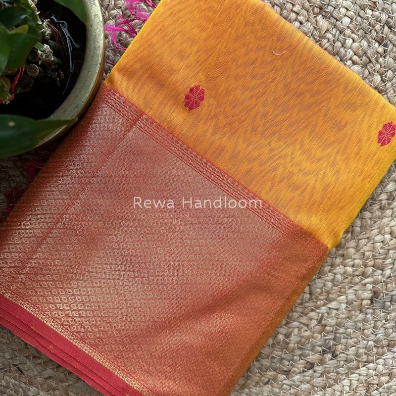 Maheshwari Mustard Yellow Zari Skirt Butti Saree ZSB050