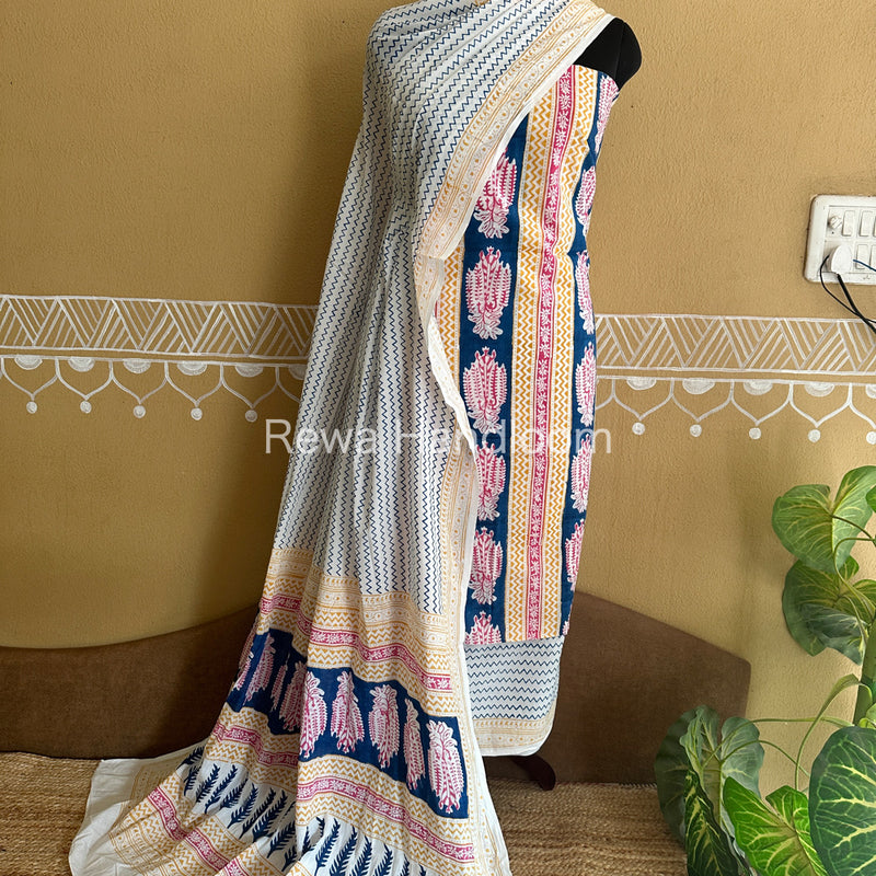 Yellow-Blue Indigo Bagh Print Suit BCI07