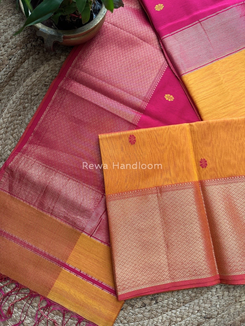 Maheshwari Mustard Yellow Zari Skirt Butti Saree ZSB050