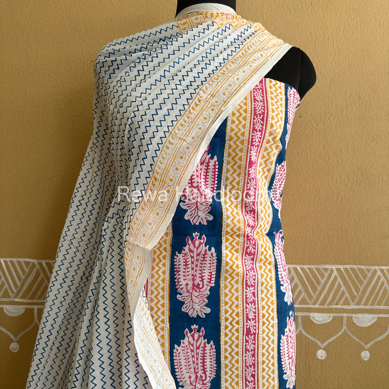 Yellow-Blue Indigo Bagh Print Suit BCI07