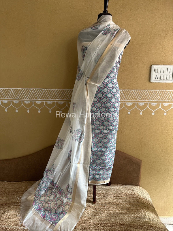 Maheshwari Handblock Print Top-Dupatta