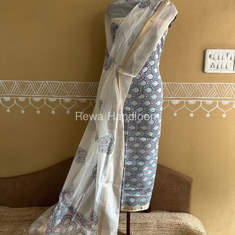 Maheshwari Handblock Print Top-Dupatta