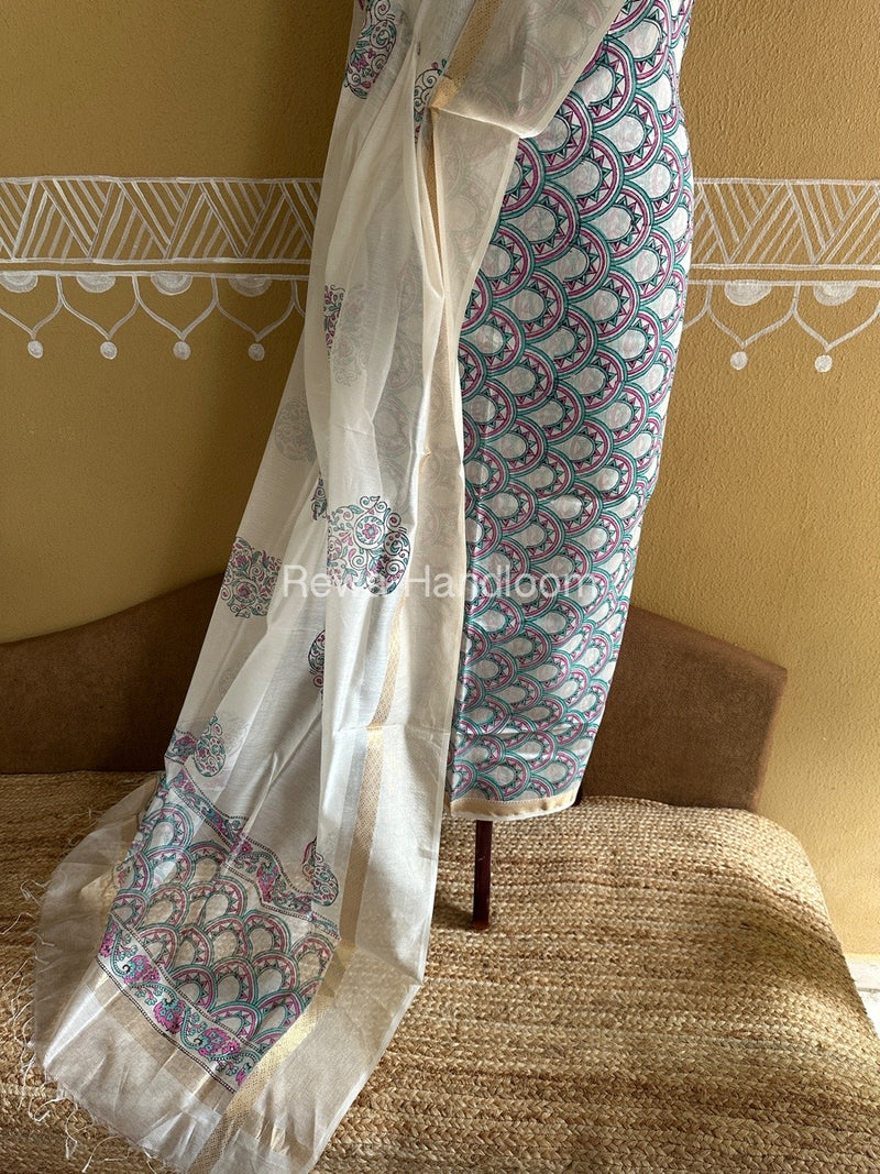 Maheshwari Handblock Print Top-Dupatta