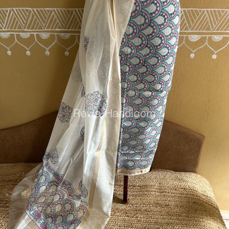 Maheshwari Handblock Print Top-Dupatta