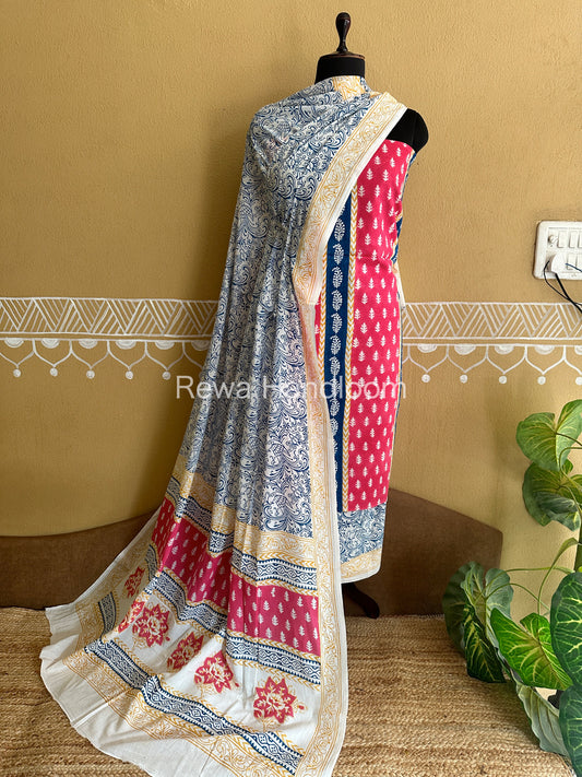Pink-Blue Indigo Bagh Print Suit- BCI013