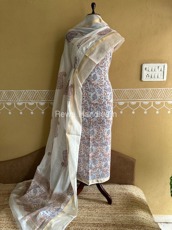 Maheshwari Handblock Print Top-Dupatta