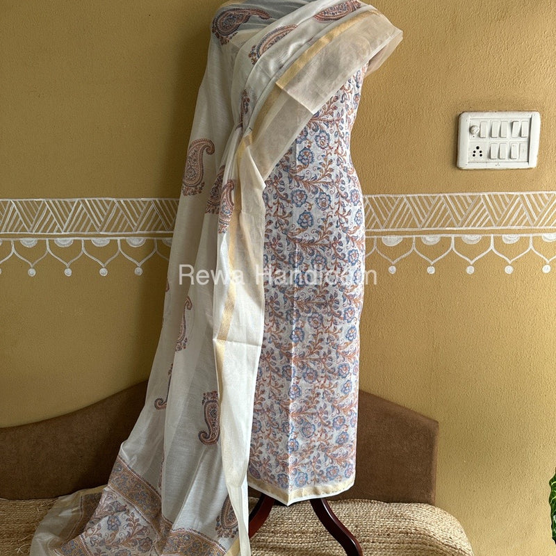 Maheshwari Handblock Print Top-Dupatta