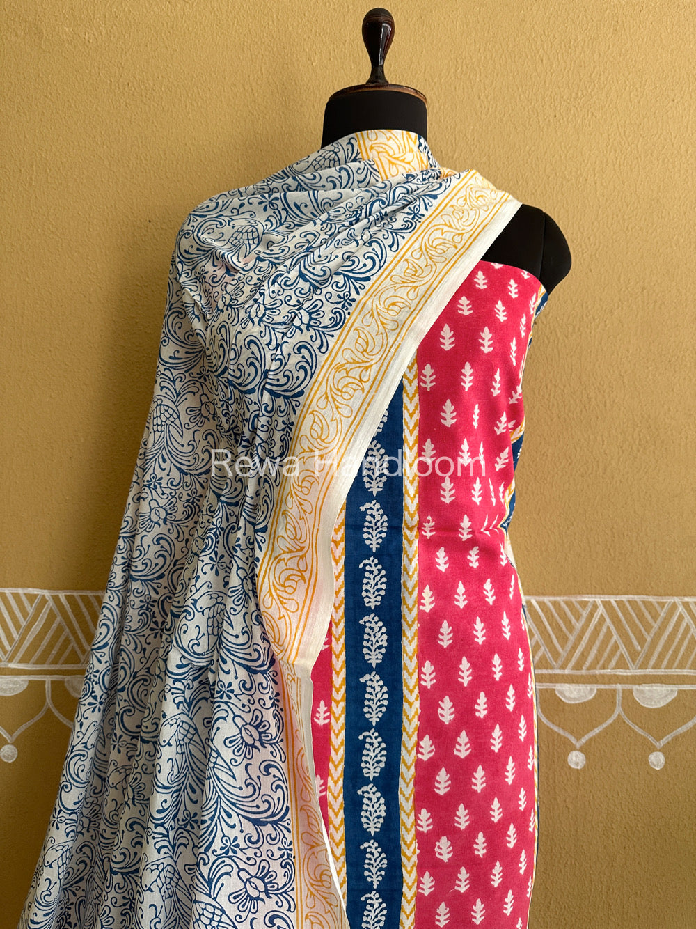 Pink-Blue Indigo Bagh Print Suit- BCI013