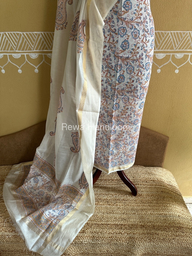 Maheshwari Handblock Print Top-Dupatta