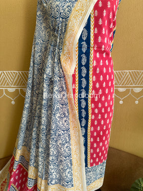 Pink-Blue Indigo Bagh Print Suit- BCI013