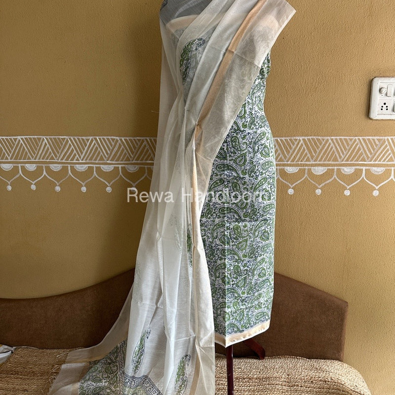 Maheshwari Handblock Print Top-Dupatta