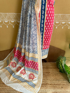 Pink-Blue Indigo Bagh Print Suit- BCI013