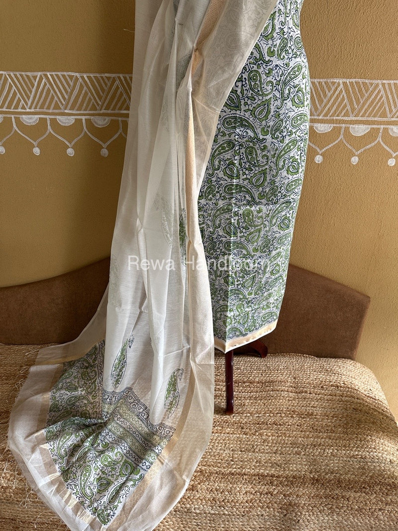 Maheshwari Handblock Print Top-Dupatta