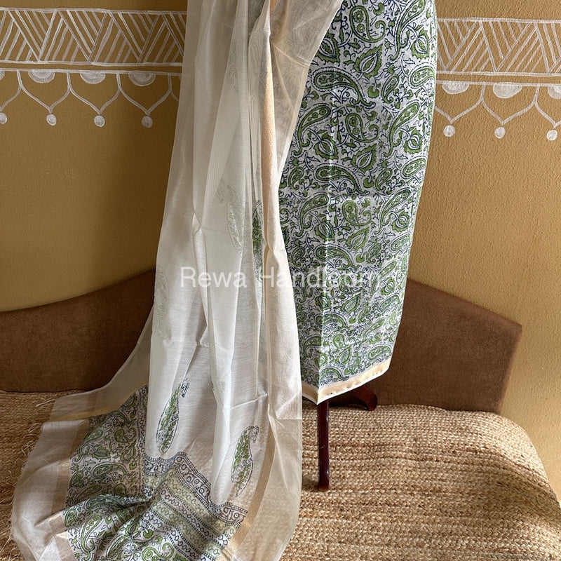 Maheshwari Handblock Print Top-Dupatta