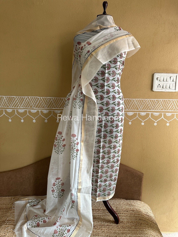 Maheshwari Handblock Print Top-Dupatta
