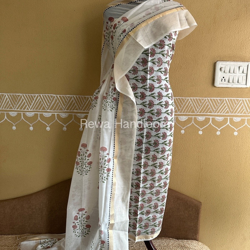 Maheshwari Handblock Print Top-Dupatta