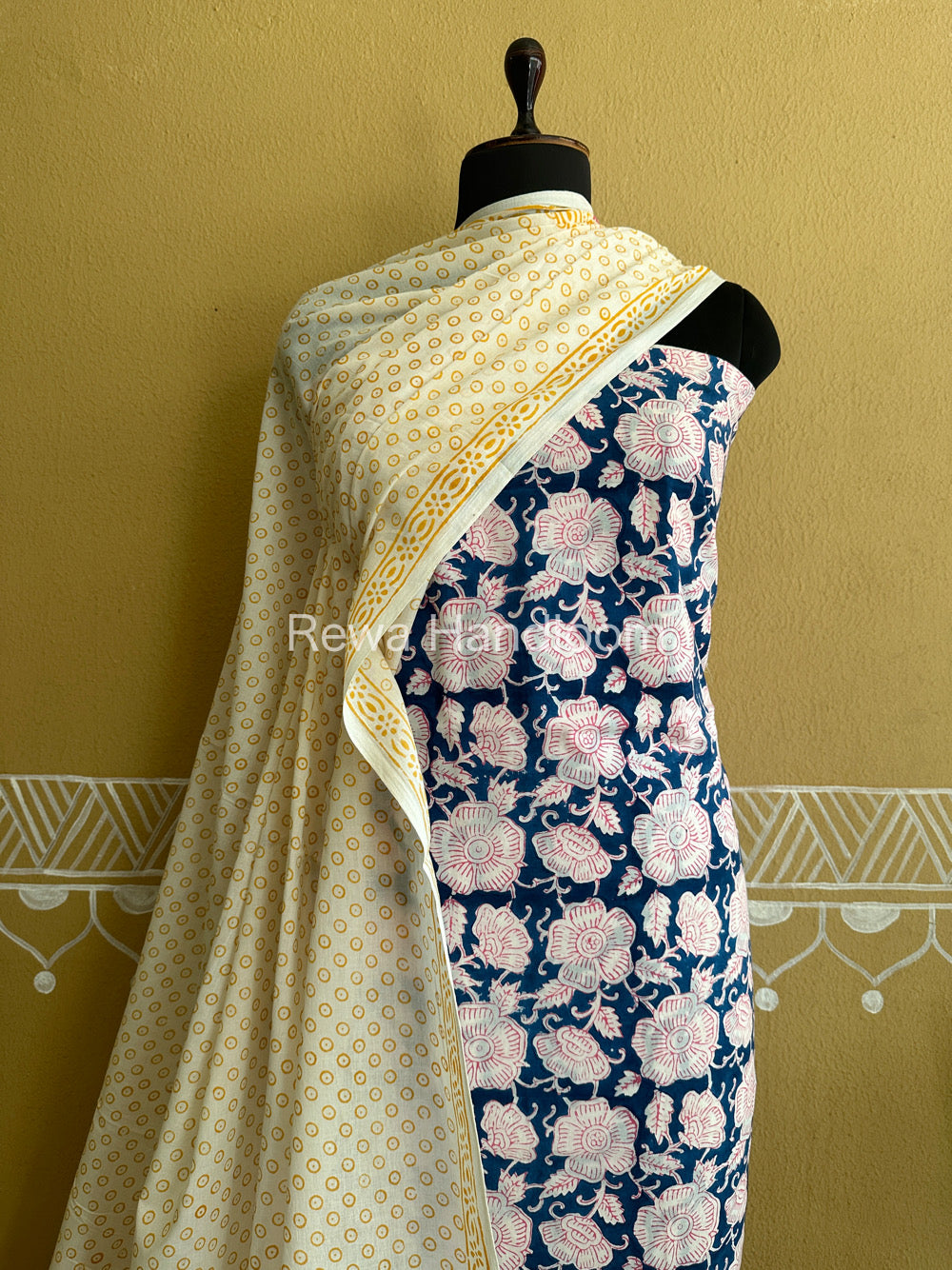 Blue-Yellow Indigo Bagh Print Suit- BCI016