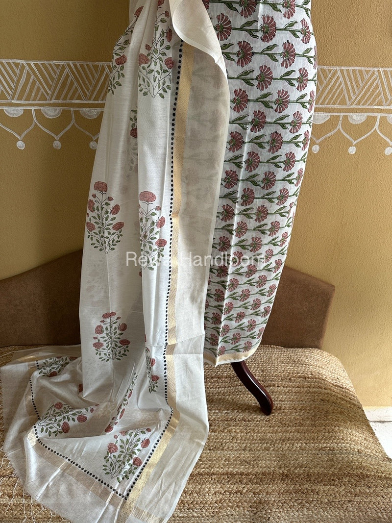 Maheshwari Handblock Print Top-Dupatta