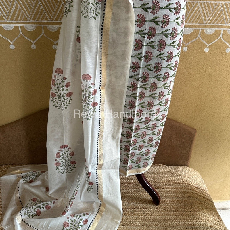 Maheshwari Handblock Print Top-Dupatta