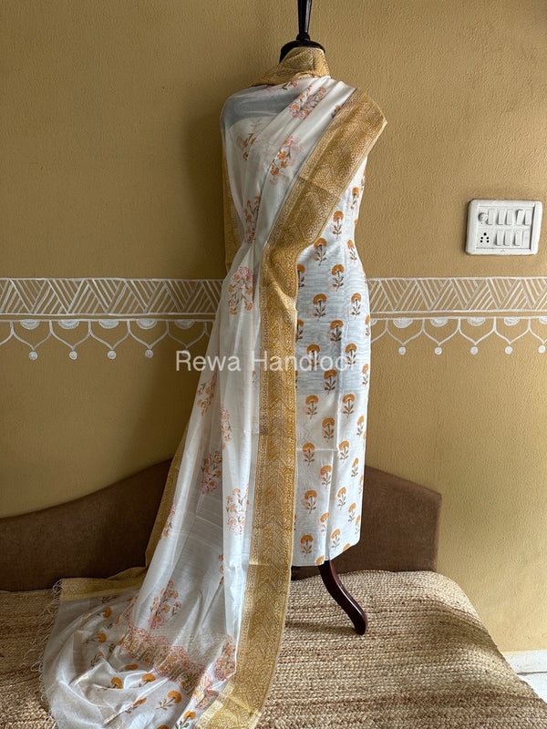 Maheshwari Handblock Print Top-Dupatta
