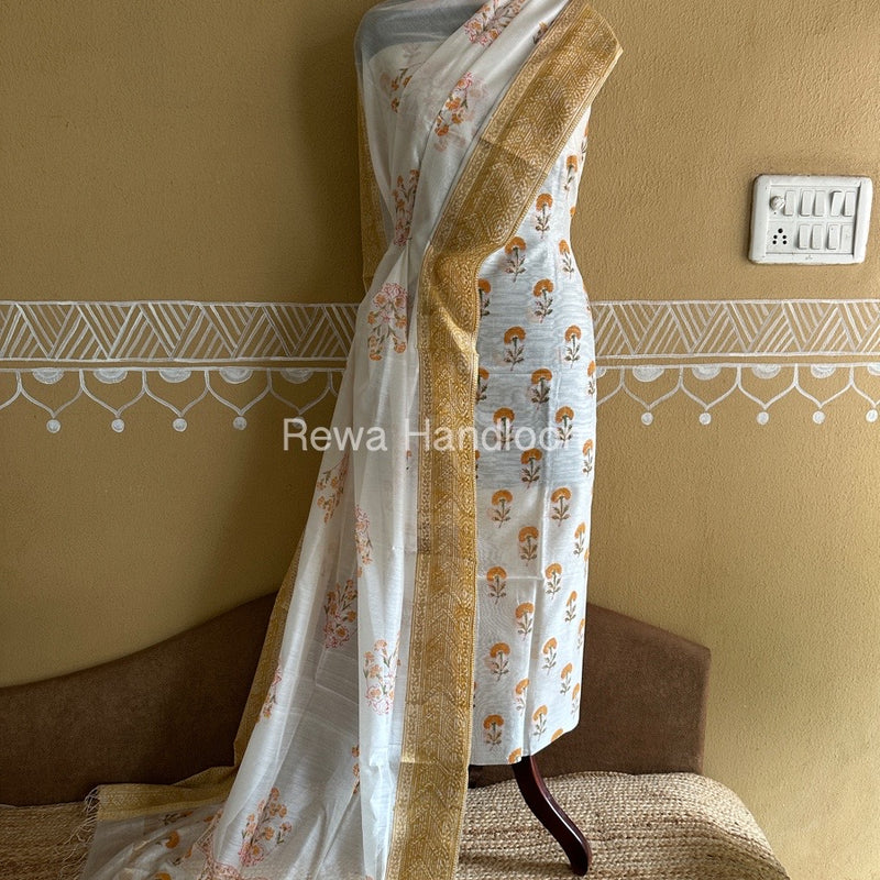 Maheshwari Handblock Print Top-Dupatta