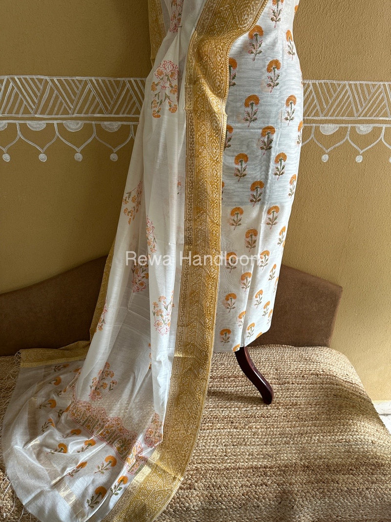 Maheshwari Handblock Print Top-Dupatta