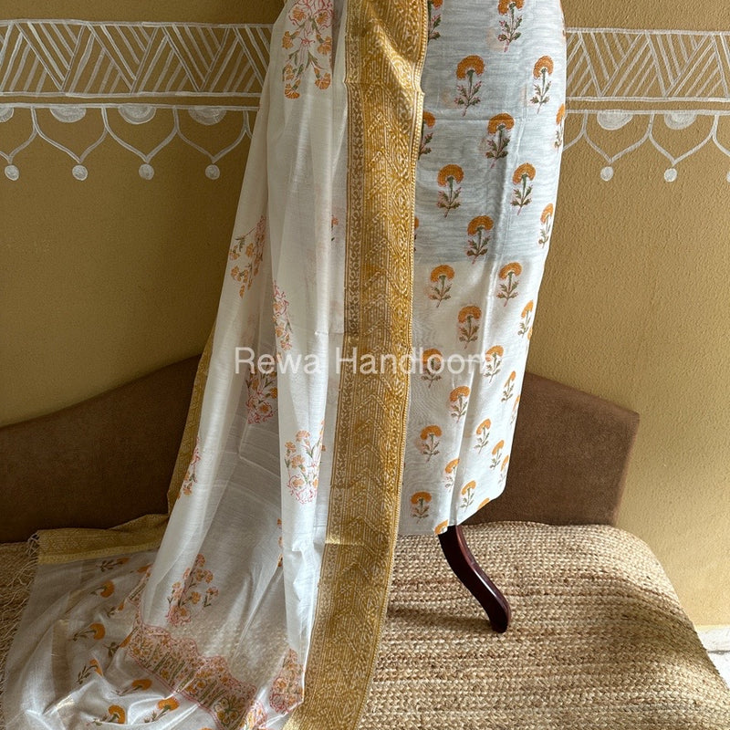 Maheshwari Handblock Print Top-Dupatta
