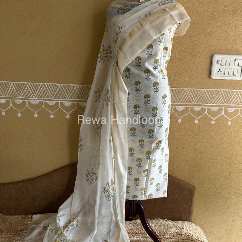 Maheshwari Handblock Print Top-Dupatta