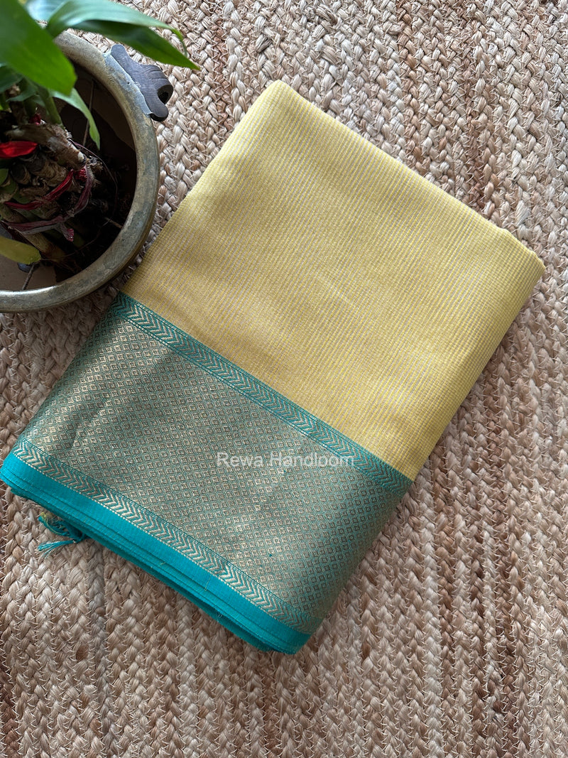 Exclusive Maheshwari Light Yellow Tissue Silk Saree ZTS0191
