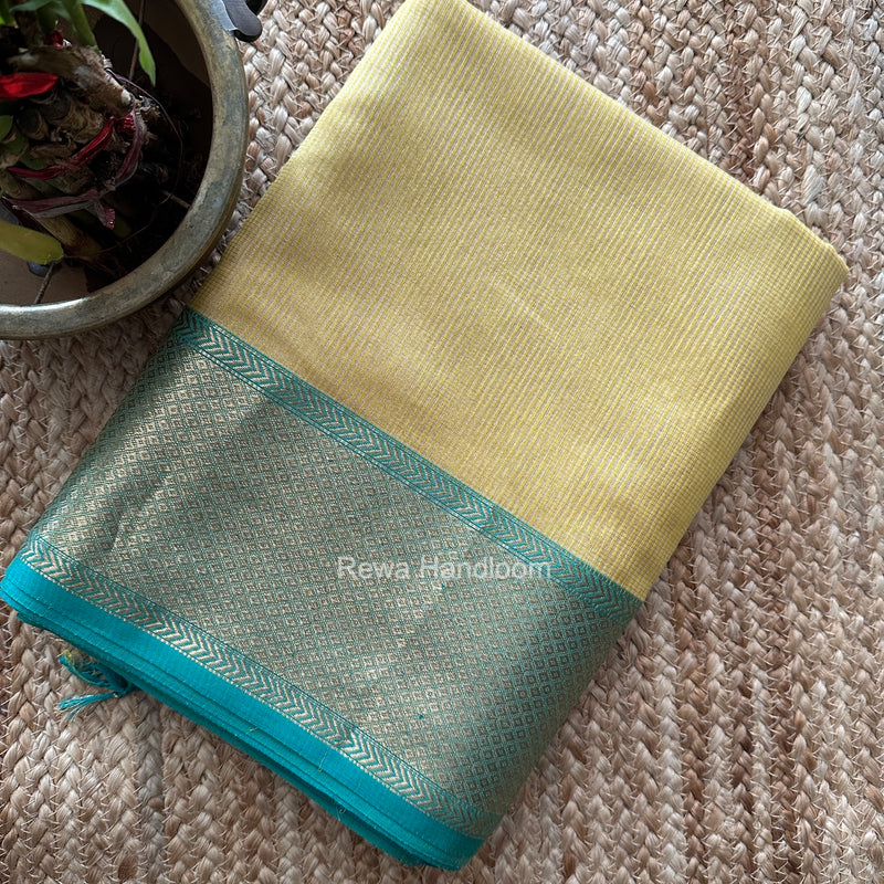 Exclusive Maheshwari Light Yellow Tissue Silk Saree ZTS0191
