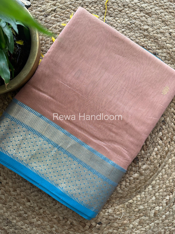 Peach Zari Butti Maheshwari Saree JBS06