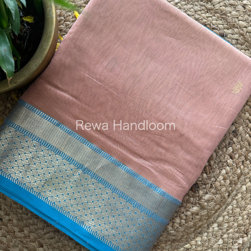 Peach Zari Butti Maheshwari Saree JBS06