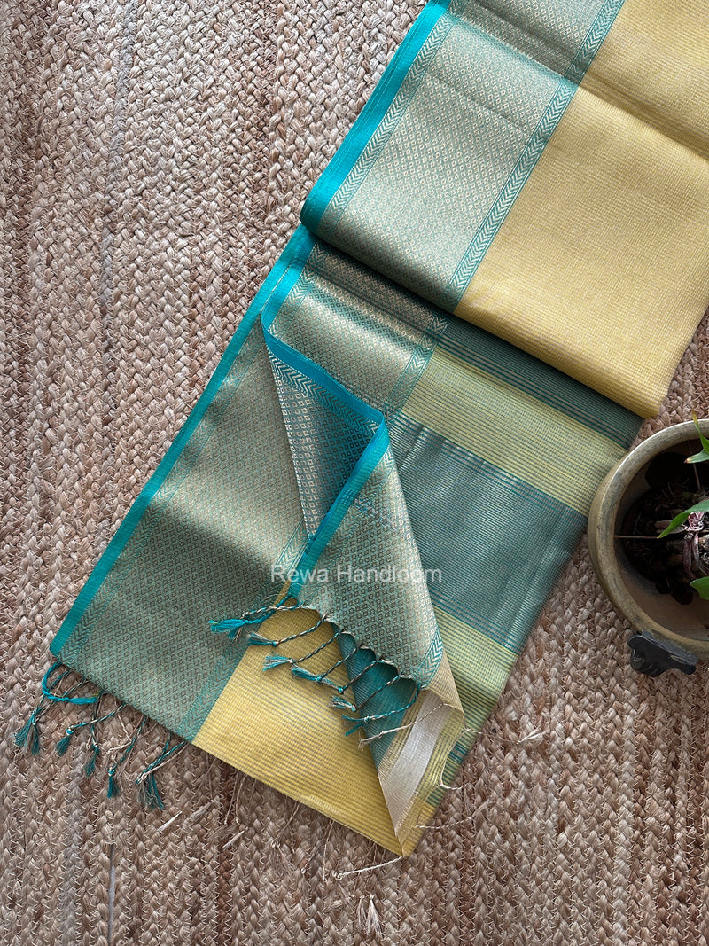 Exclusive Maheshwari Light Yellow Tissue Silk Saree ZTS0191