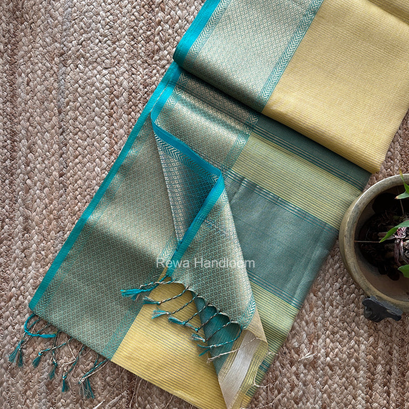 Exclusive Maheshwari Light Yellow Tissue Silk Saree ZTS0191
