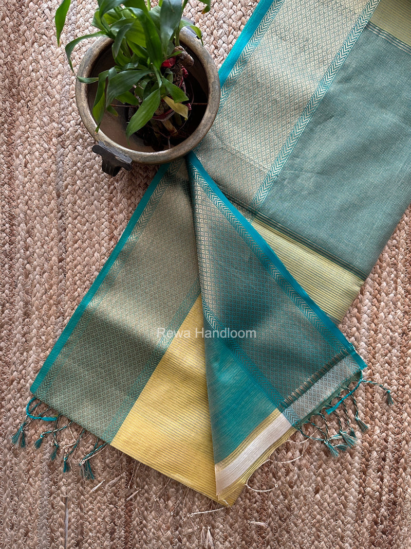 Exclusive Maheshwari Light Yellow Tissue Silk Saree ZTS0191