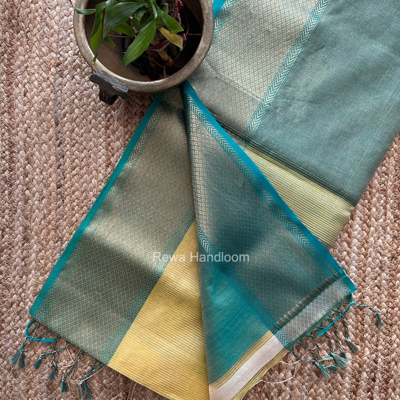 Exclusive Maheshwari Light Yellow Tissue Silk Saree ZTS0191
