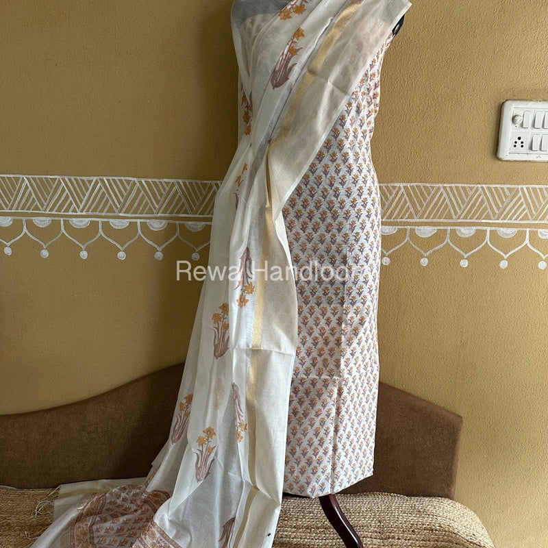 Maheshwari Handblock Print Top-Dupatta