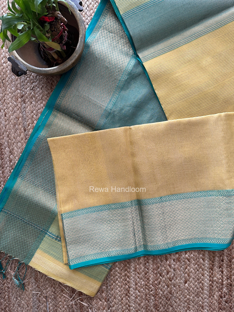 Exclusive Maheshwari Light Yellow Tissue Silk Saree ZTS0191