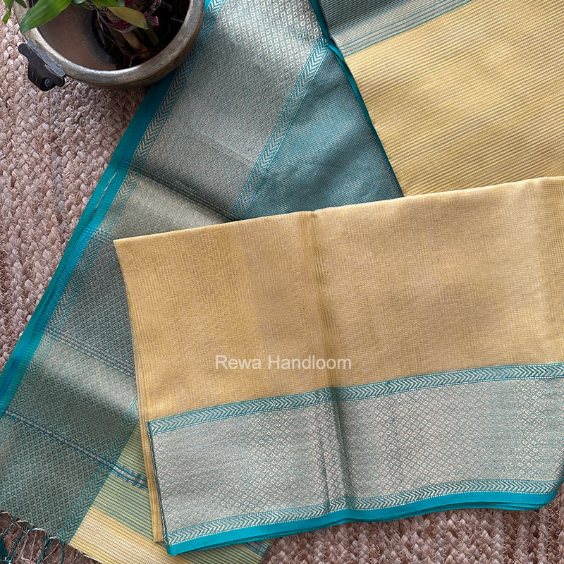 Exclusive Maheshwari Light Yellow Tissue Silk Saree ZTS0191