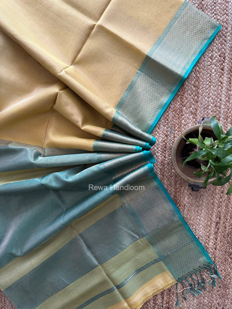 Exclusive Maheshwari Light Yellow Tissue Silk Saree ZTS0191