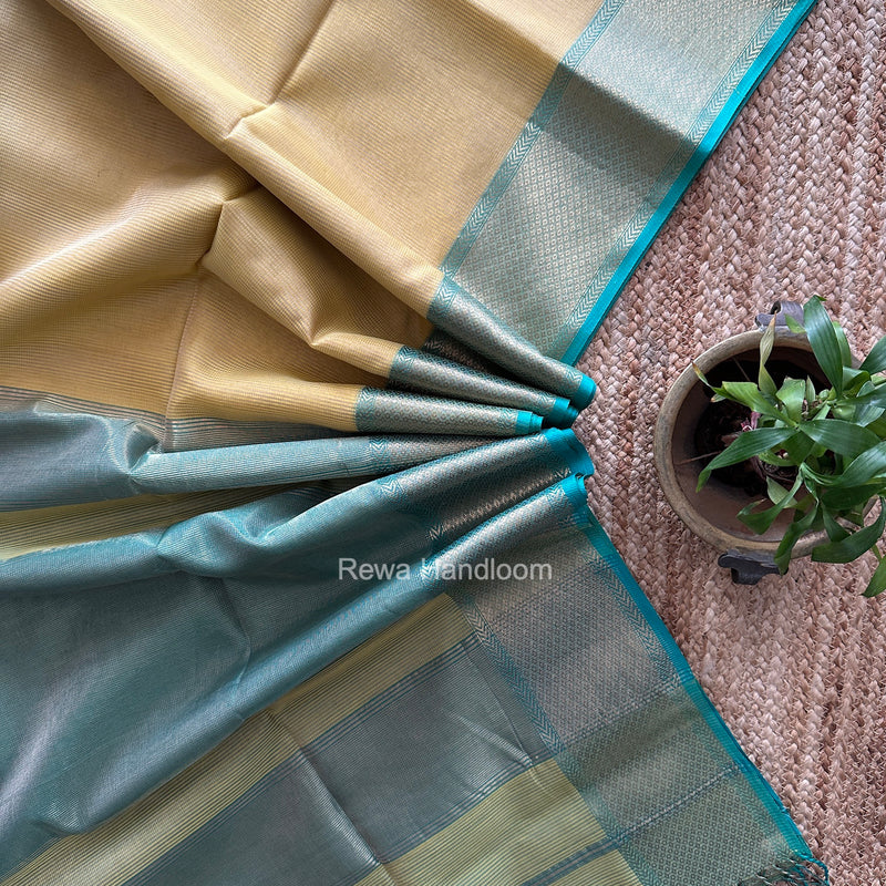 Exclusive Maheshwari Light Yellow Tissue Silk Saree ZTS0191