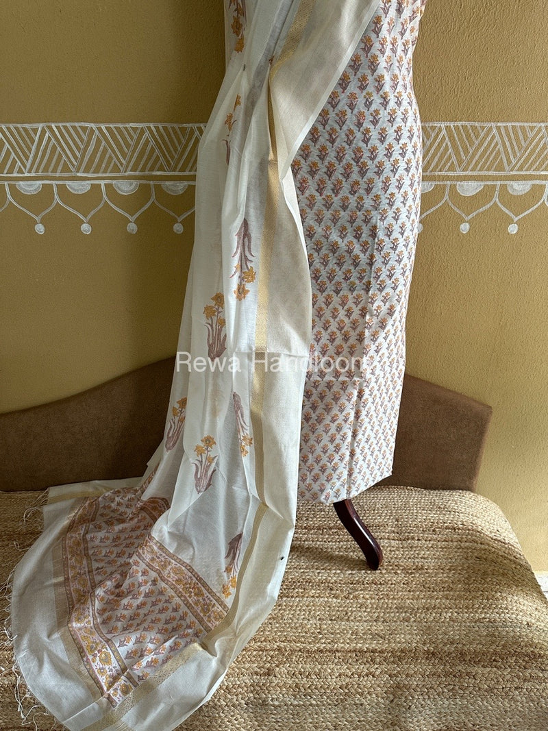 Maheshwari Handblock Print Top-Dupatta