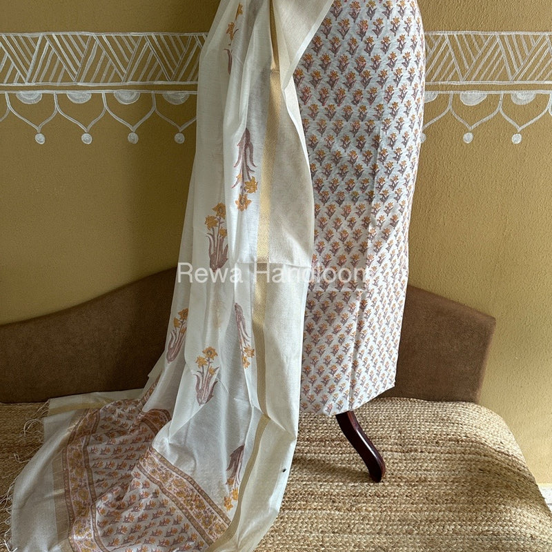 Maheshwari Handblock Print Top-Dupatta