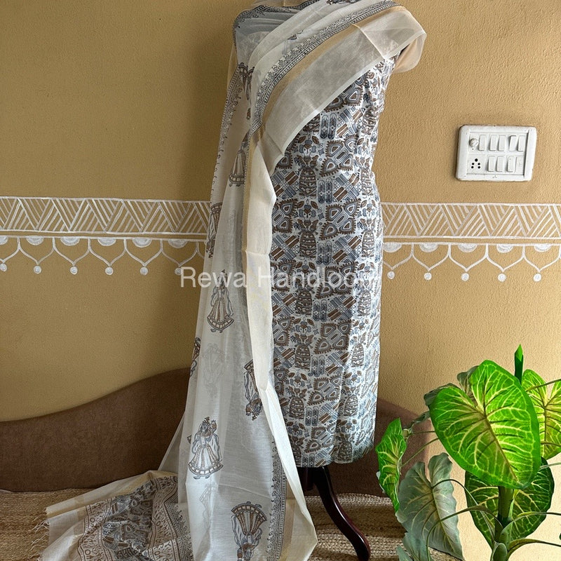Maheshwari Handblock Print Top-Dupatta
