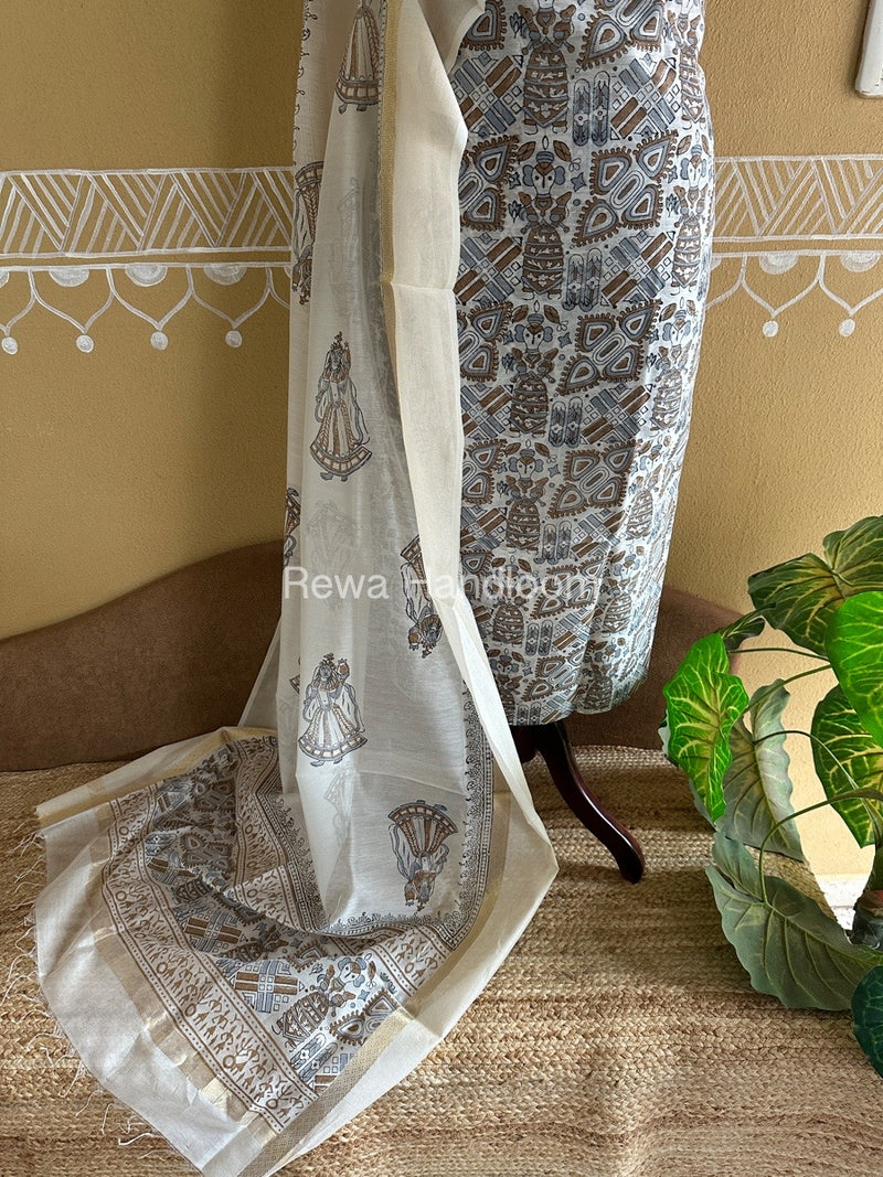 Maheshwari Handblock Print Top-Dupatta