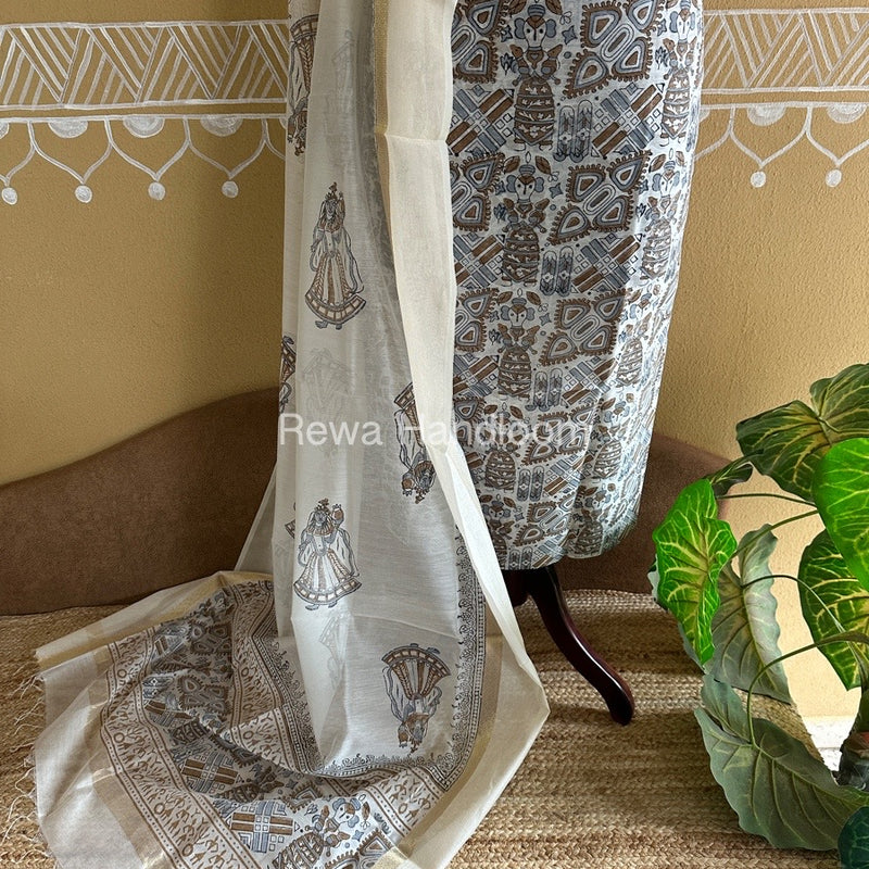 Maheshwari Handblock Print Top-Dupatta