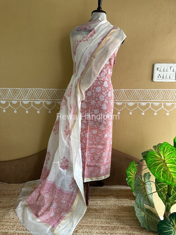Maheshwari Handblock Print Top-Dupatta