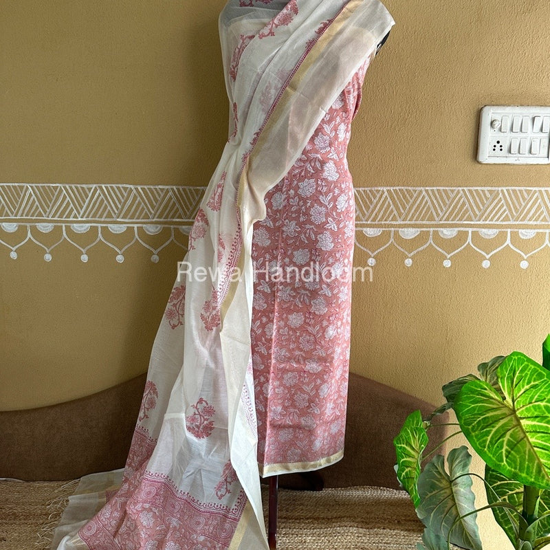 Maheshwari Handblock Print Top-Dupatta