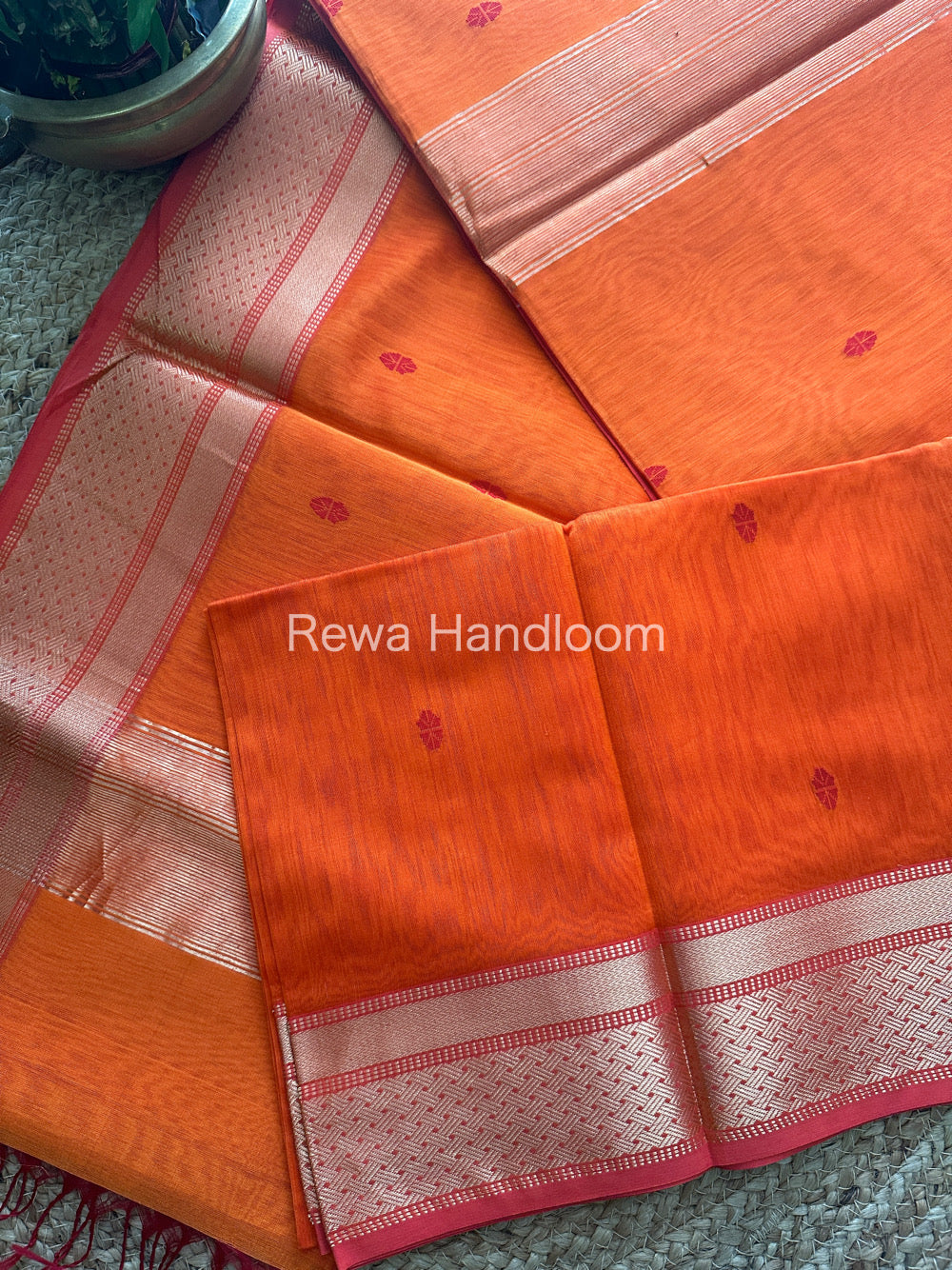 Orange Zari Butti ~ Maheshwari Saree-JBS03